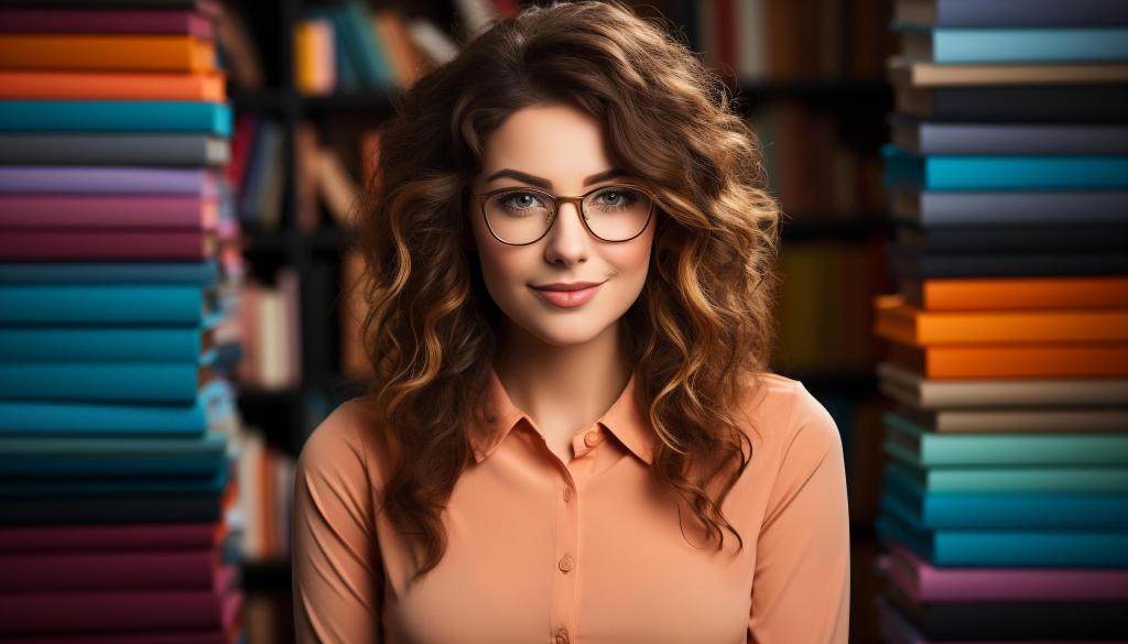 adult,looking,learning,cute,indoors,smiling,happiness,education,cheerful,lifestyle,beauty,portrait,one,women,confidence,student,standing,looking at camera,book,literature,studying,eyeglasses,library,bookshelf,casual clothing,young women,shelf,caucasian ethnicity,fe,brown hair,成人,看,学习,可爱的,在室内,女人,微笑,幸福,教育,令人愉快的,生活方式,美丽,肖像,一,信心,学生,站立,看着相机,书,文学,研究,眼镜,图书馆,书架,休闲服装,年轻女性,架子,白种人种族,fe,棕色头发
